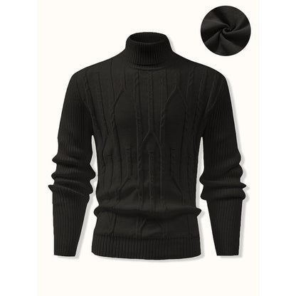 KZZ Men's Textured Drop Shoulder Turtle Neck Sweater Long Sleeve Knitwear