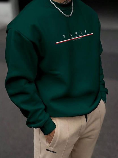 KZZ Men's Solid Color & Letter Print Drop Shoulder Sweatshirt