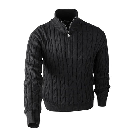 KZZ Men's solid color zipper sweater, fashionable knit long sleeved