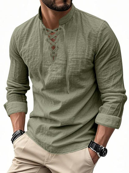 KZZ Men's Linen Casual Long Sleeve Polo Shirt, Stylish New Design