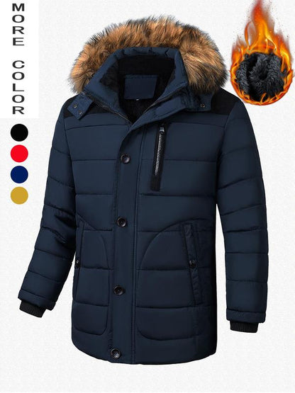 KZZ Men's Contrast Faux Fur Trim Hooded Jacket