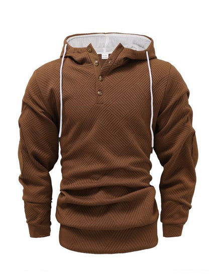 KZZ Men's solid color hoodie with texture casual long sleeve top