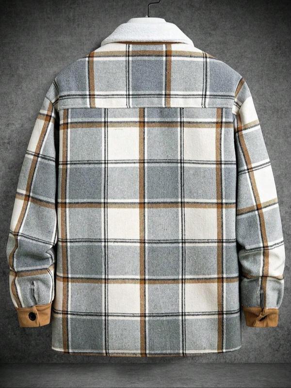 KZZ Men's Plaid Fleece Lined Shirt Jacket Colorblock Pattern