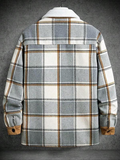 KZZ Men's Plaid Fleece Lined Shirt Jacket Colorblock Pattern