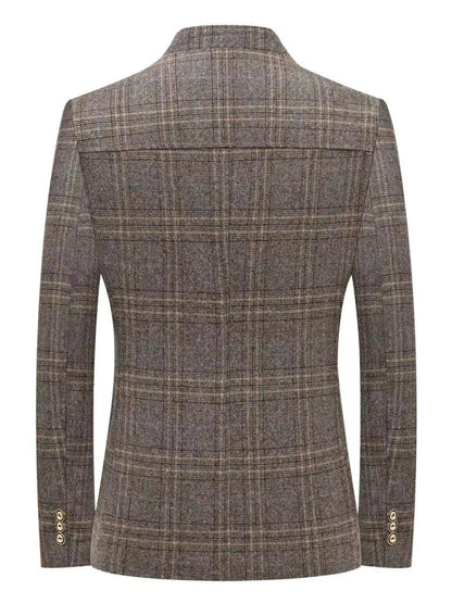 KZZ Men's Plaid Single-Breasted Blazer