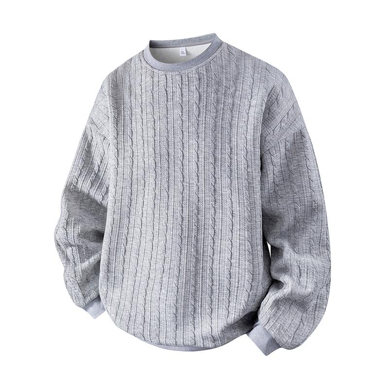 KZZ Men's Cable Knit Pattern Round Neck Sweatshirt