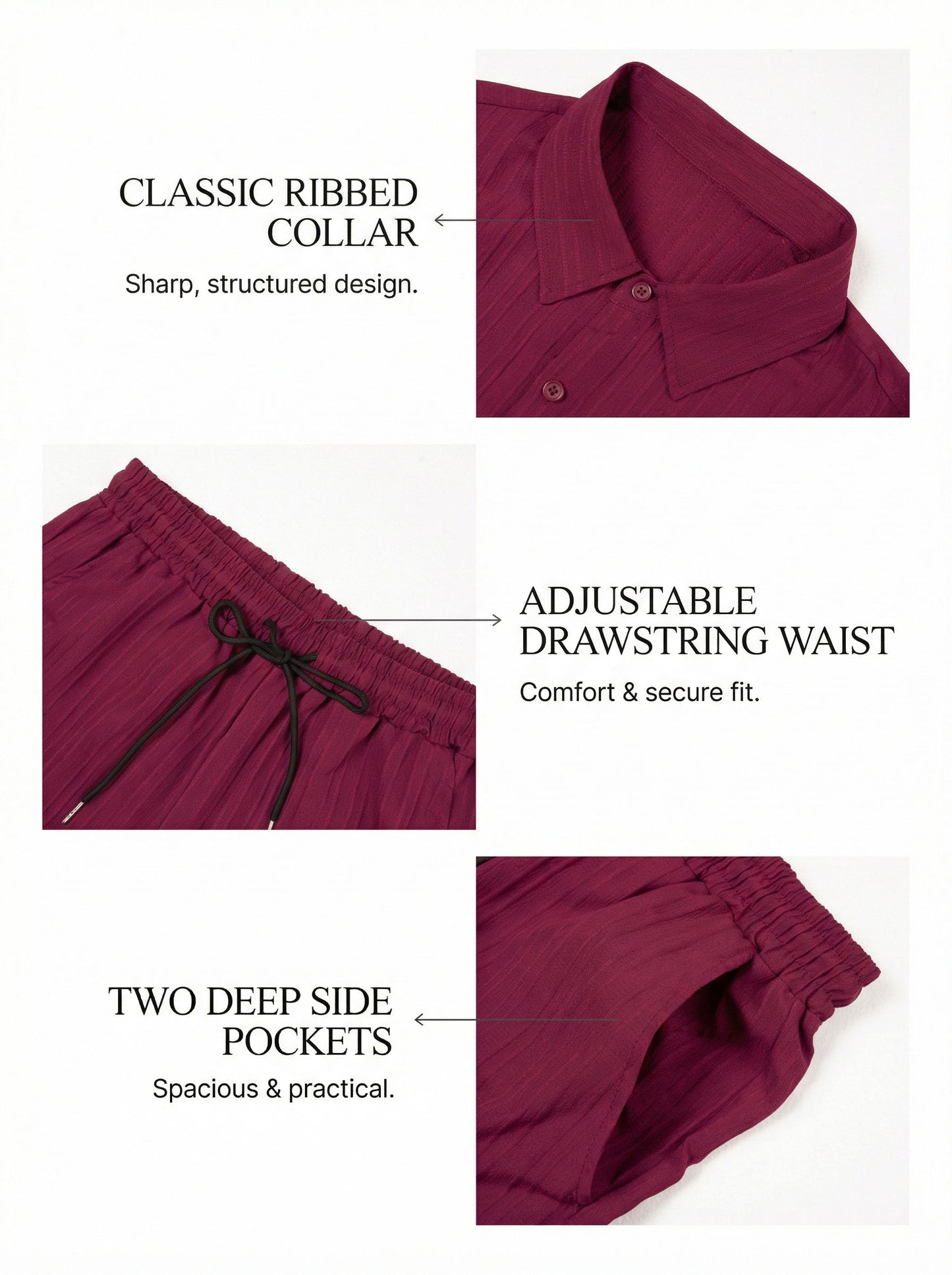 KZZ Men's Two-piece Suit Shirt and Elastic Waist Pants Set