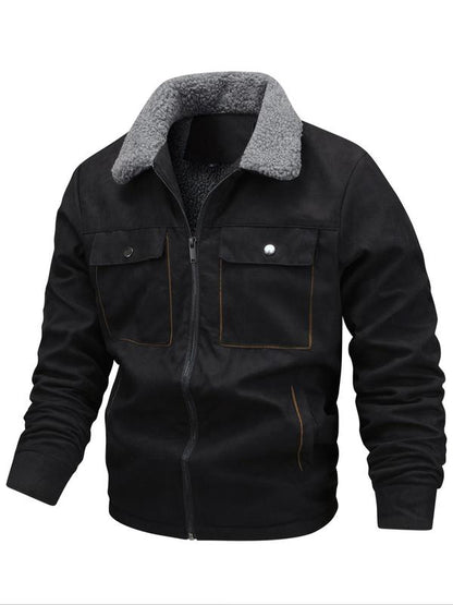 KZZ Men's Solid Pocket Zipper Fleece Jacket