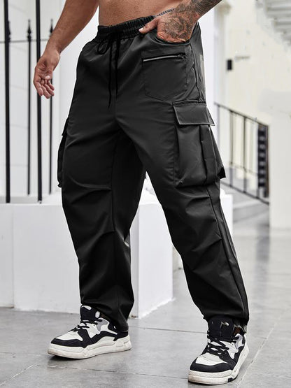 KZZ Men's Regular Fit Solid Flap Zipper Pocket Cargo Pants