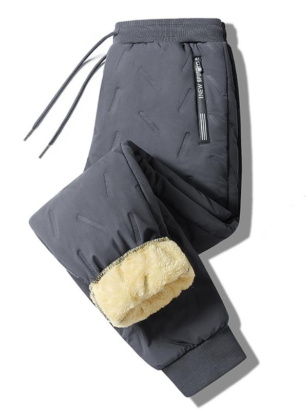 KZZ Men's Warm Fleece-Lined Straight-Leg Jogger Pants with Zipper Pockets