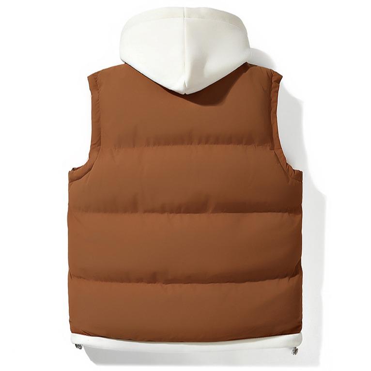 KZZ Men's hooded colorblock quilted vest, trendy and warm