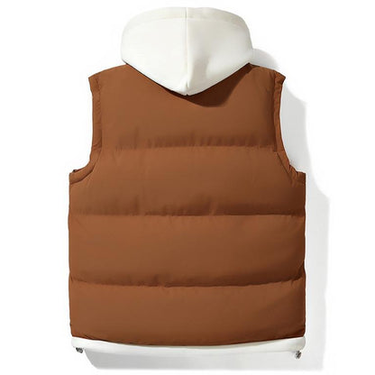 KZZ Men's hooded colorblock quilted vest, trendy and warm