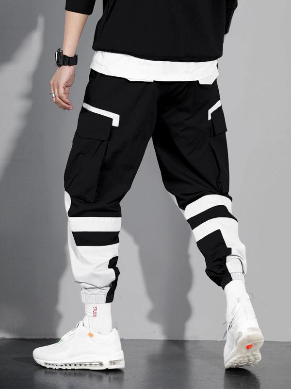 KZZ Men's Colorblock Drawstring Waist Cargo Pants