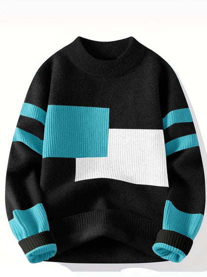 KZZ Men's Geometric Pattern Pullover Sweater