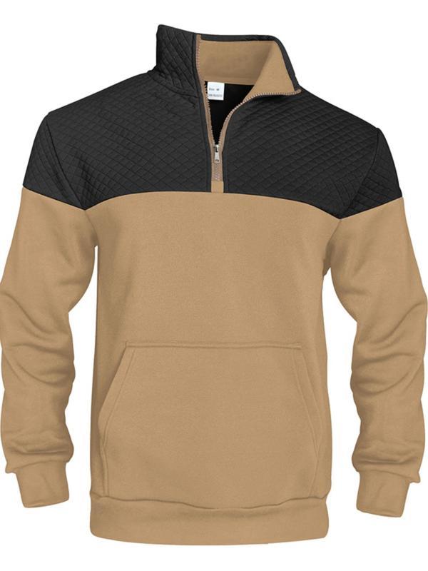 KZZ Men's Fall/Winter Patchwork Design Casual Stand-Up Collar Zipper Hoodie Sweatshirt