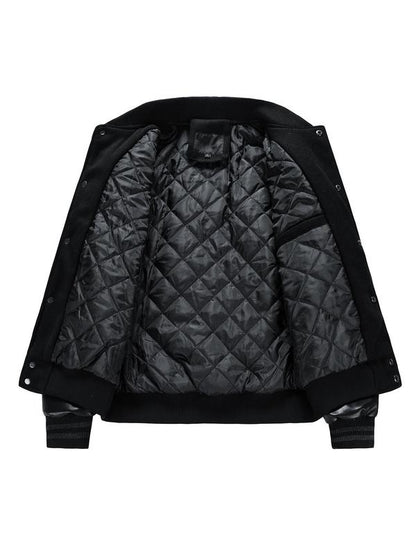 KZZ Men's Letter Patched Pocket Button Front Varsity Jacket