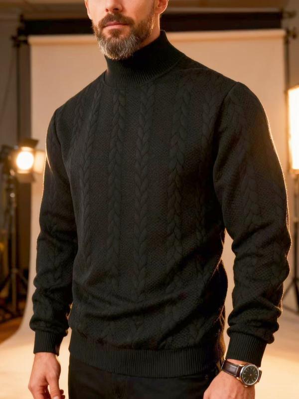 KZZ Men's solid color knitted jacquard turtleneck sweater