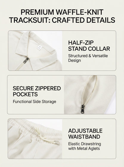 KZZ Sporty Two-piece Set Men's Plain Zip Up Jacket & Drawstring Waist Pants Tracksuit Set