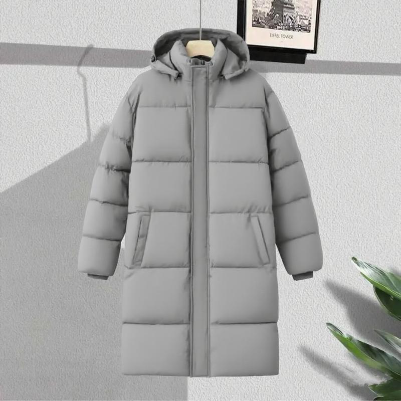 KZZ Men's Solid Color Pocket Zipper Hooded Coat