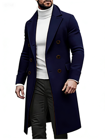 KZZ Men's Notch Lapel Double Breasted Long Trench Coat