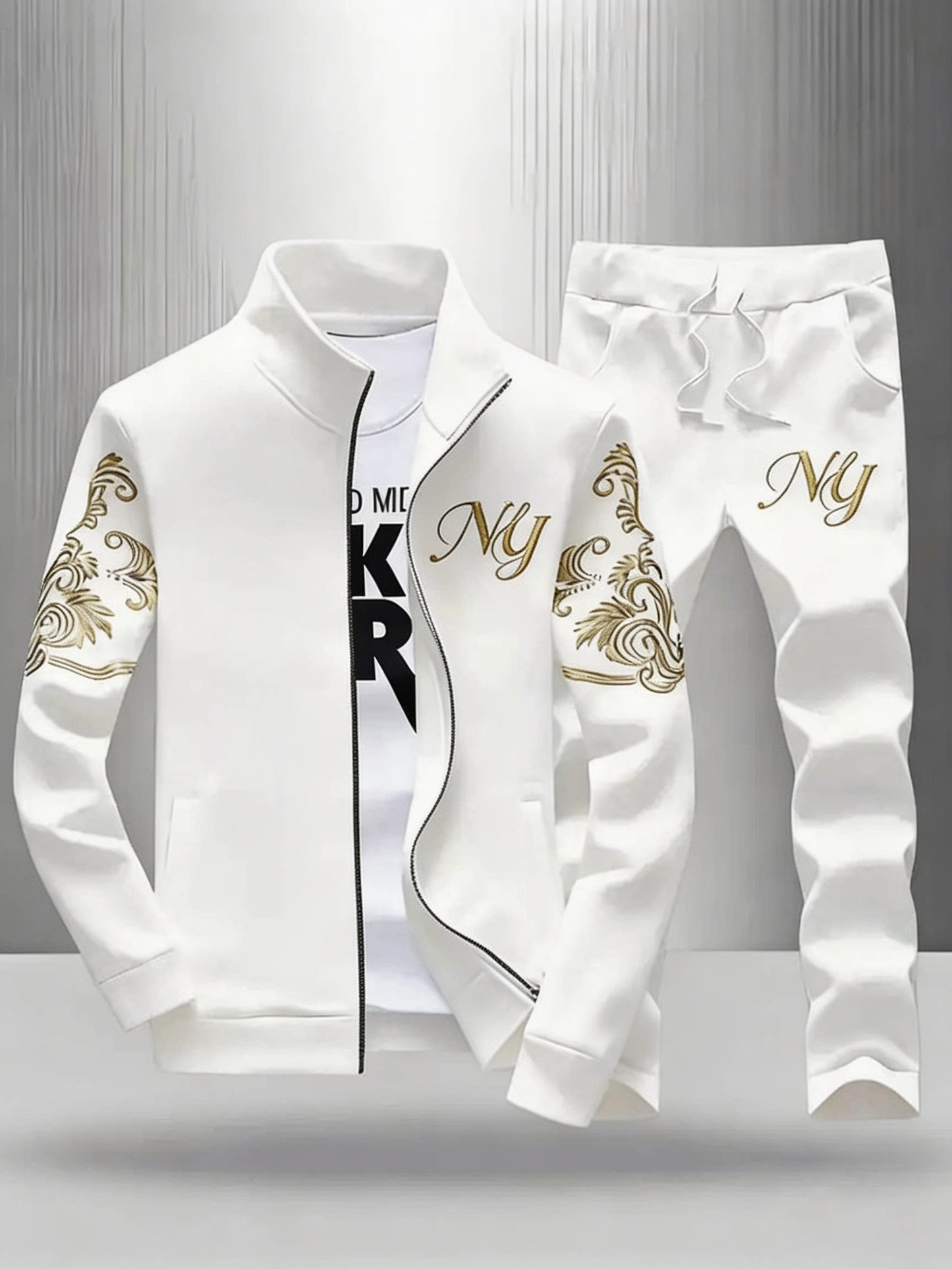 KZZ Men's Stylish Stand-Collar Sports Set