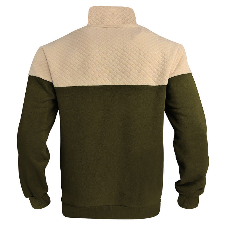 KZZ Men's Fall/Winter Patchwork Design Casual Stand-Up Collar Zipper Hoodie Sweatshirt