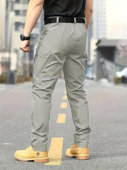 KZZ Men's Solid Color Flap Pocket Zipper Fly Cargo Pants without Belt Accessories