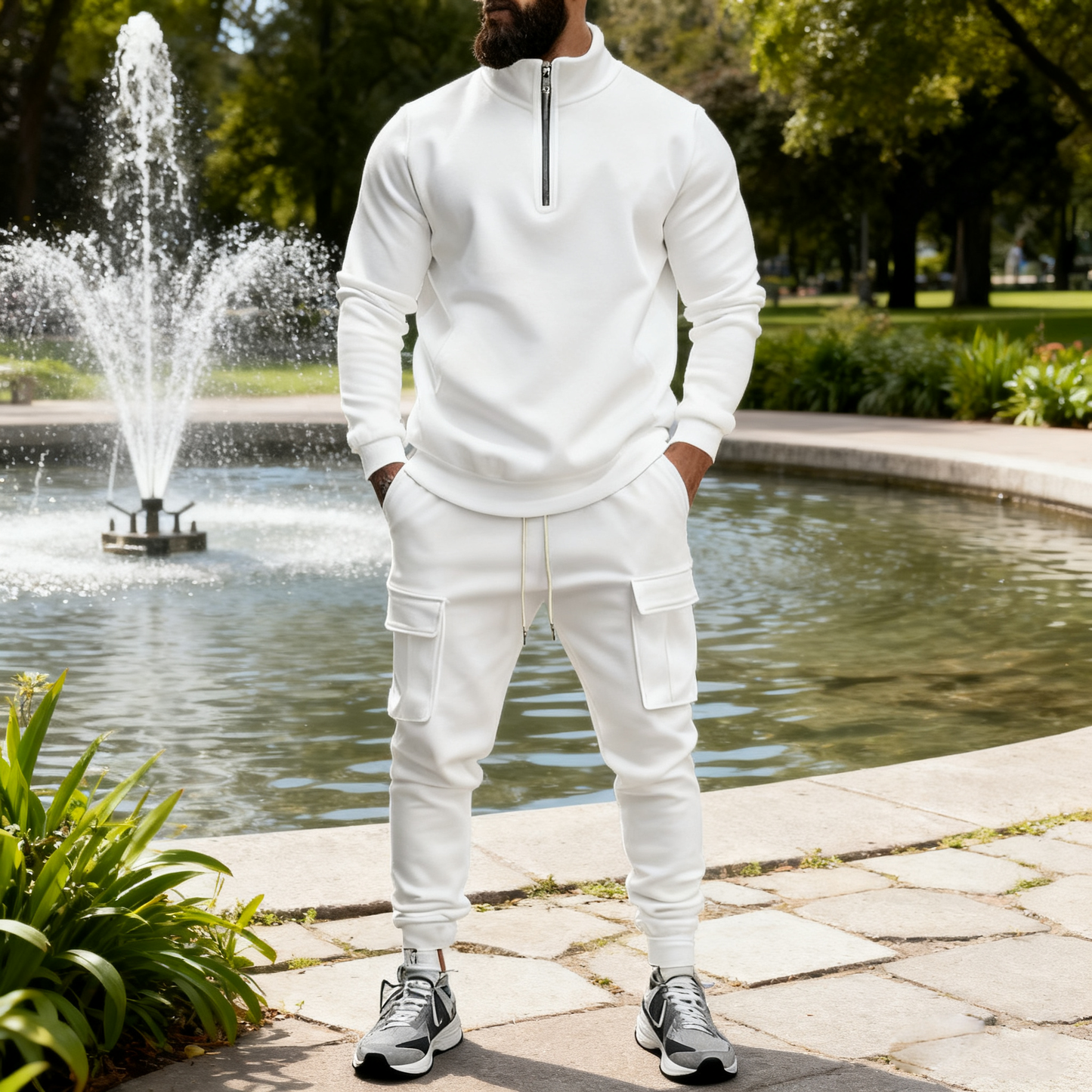 KZZ Men's Casual Fleece Lined Zipper Work Pants Set