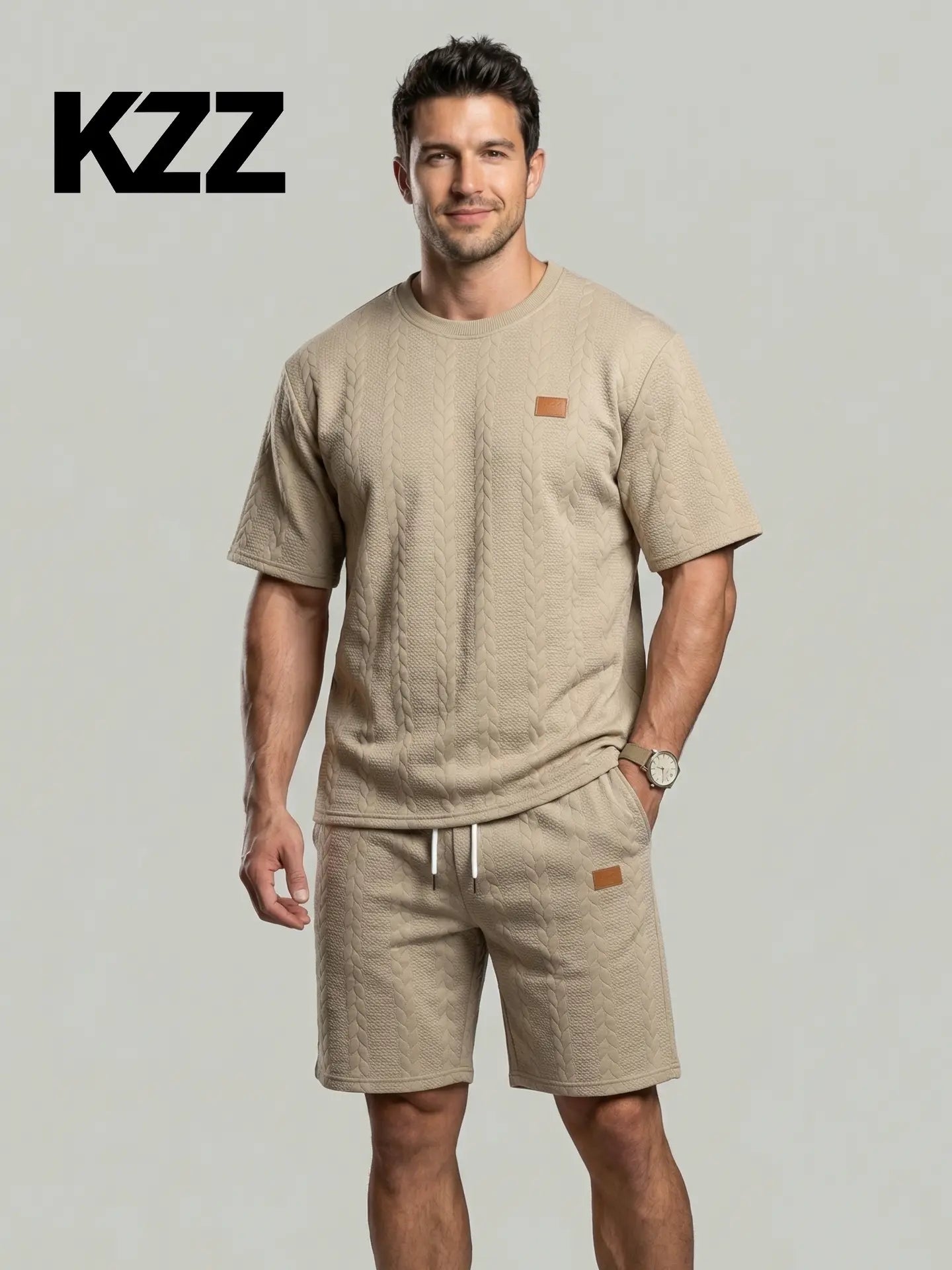 KZZ Men's summer casual fashion round neck short-sleeved short pants set