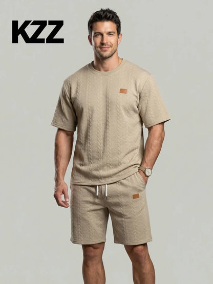 KZZ Men's summer casual fashion round neck short-sleeved short pants set