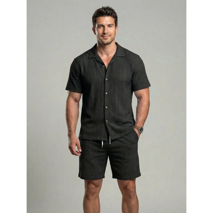 KZZ Men's openwork shorts, short-sleeved top and drawstring shorts