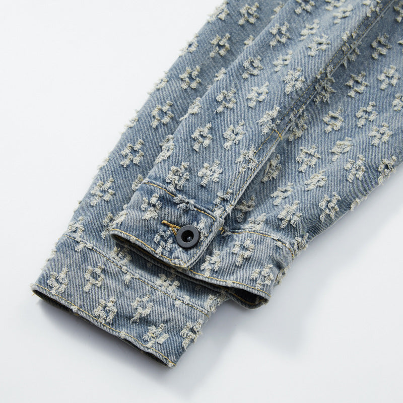 KZZ Men's two-piece jacquard denim suit