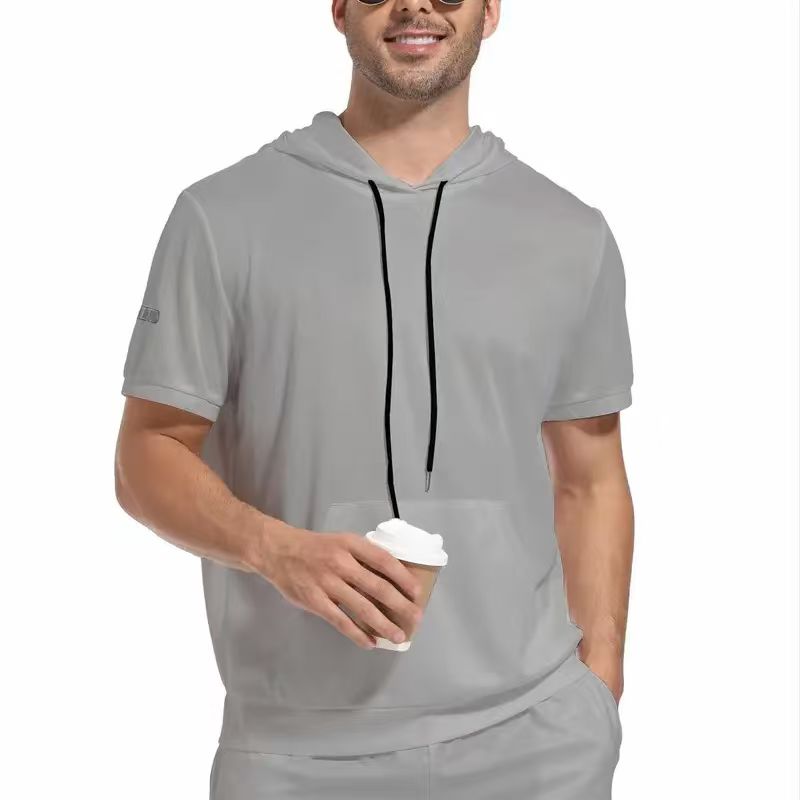 KZZ Men's solid color drawstring pocket hoodie