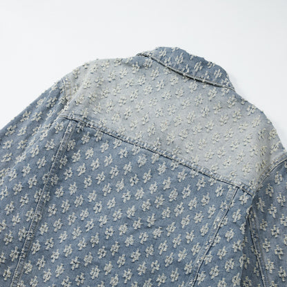 KZZ Men's two-piece jacquard denim suit