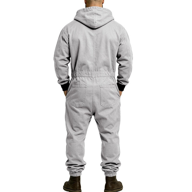 KZZ Men's Hooded Workwear Casual Street Style Jumpsuit