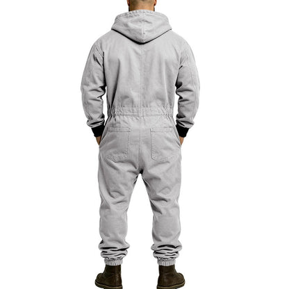 KZZ Men's Hooded Workwear Casual Street Style Jumpsuit