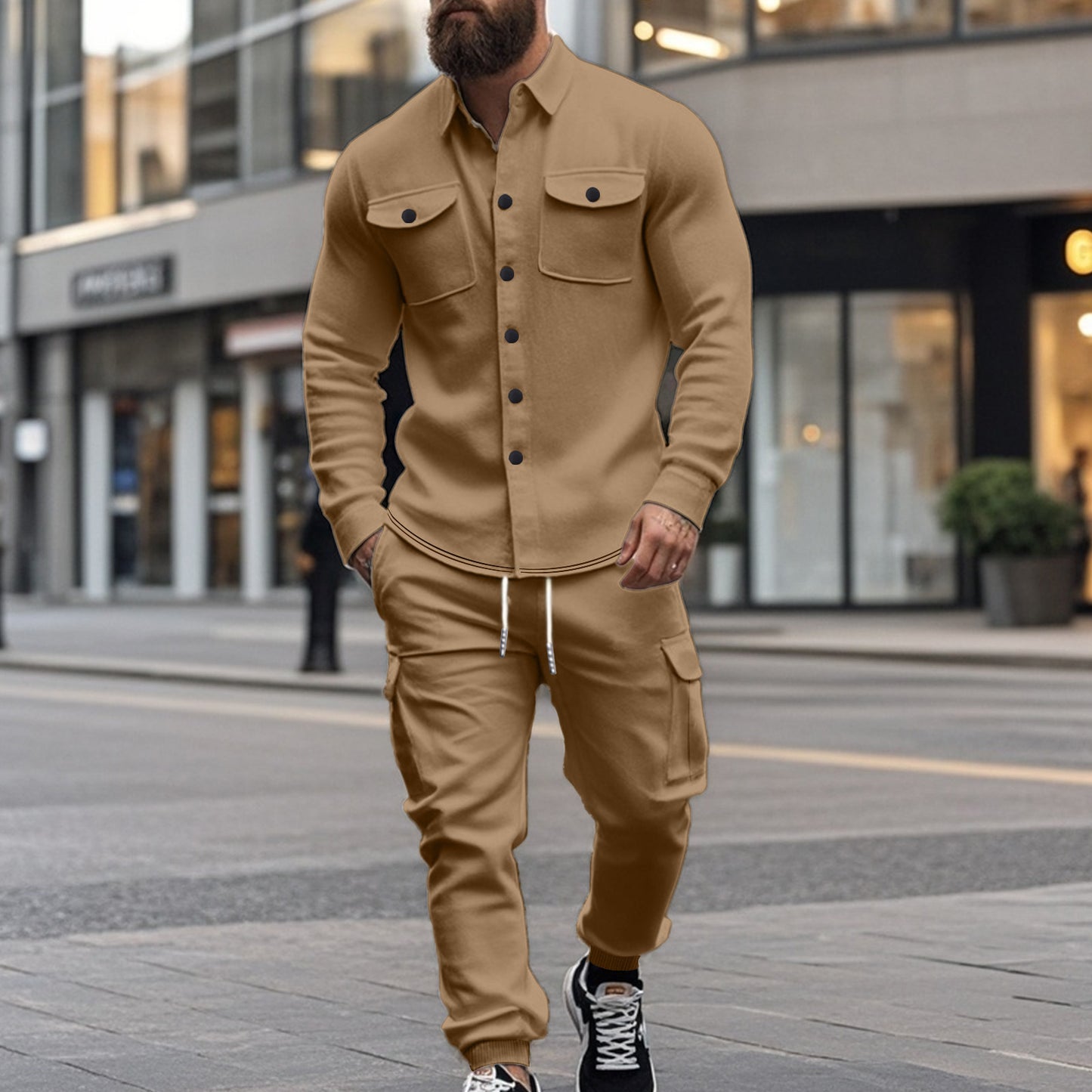 KZZ Men's Fleece Lined Workwear Set Loose Fit Warm Two-Piece