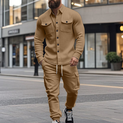 KZZ Men's Fleece Lined Workwear Set Loose Fit Warm Two-Piece