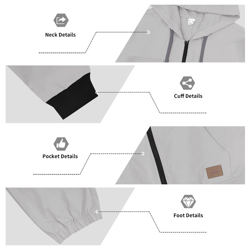 KZZ Men's Hooded Workwear Casual Street Style Jumpsuit