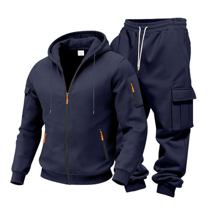 KZZ Men's Winter Fleece-Lined Hoodie & Drawstring Pants Set