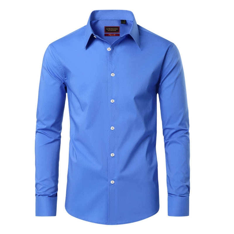 KZZ Men's solid color long-sleeved formal casual business shirt
