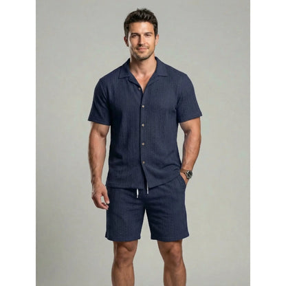 KZZ Men's openwork shorts, short-sleeved top and drawstring shorts