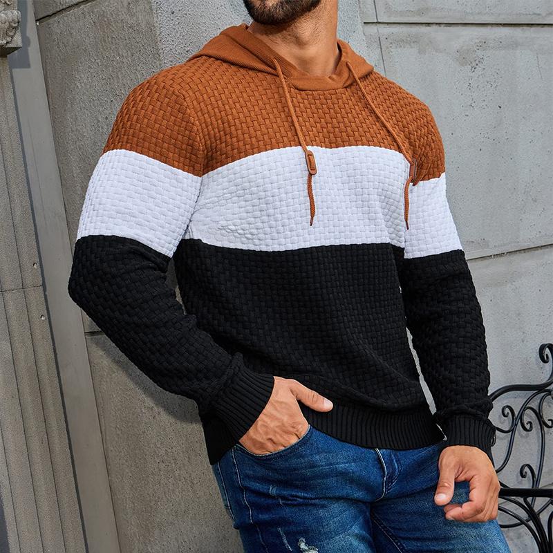 KZZ Mens Hooded Sweatshirt Tricolor Long Sleeve Hoodie Pullover Sweater