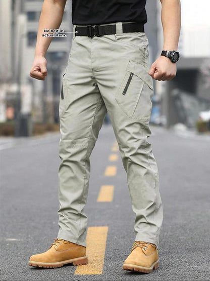 KZZ Men's Solid Color Flap Pocket Zipper Fly Cargo Pants without Belt Accessories