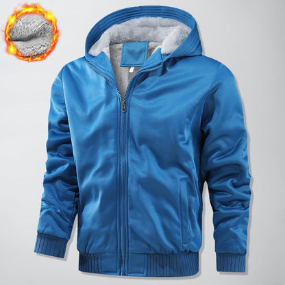 KZZ Thickened Fleece Solid Color Hooded Cardigan - Men's Winter Sweatshirt Jacket