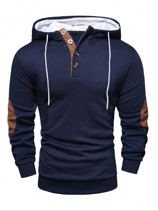 KZZ Men's solid color hoodie with texture casual long sleeve top