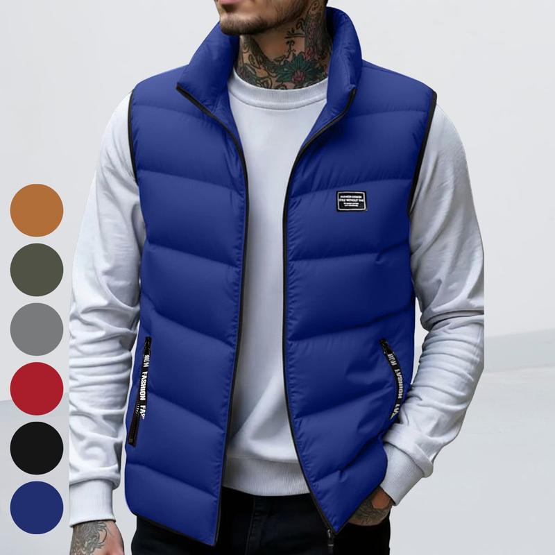 KZZ Men's Thickened Warm Sleeveless Vest - Black Full-Zip Stand Collar Ideal