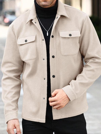 KZZ Men's Simple Woolen Jacket Coat, Fashion Casual Design