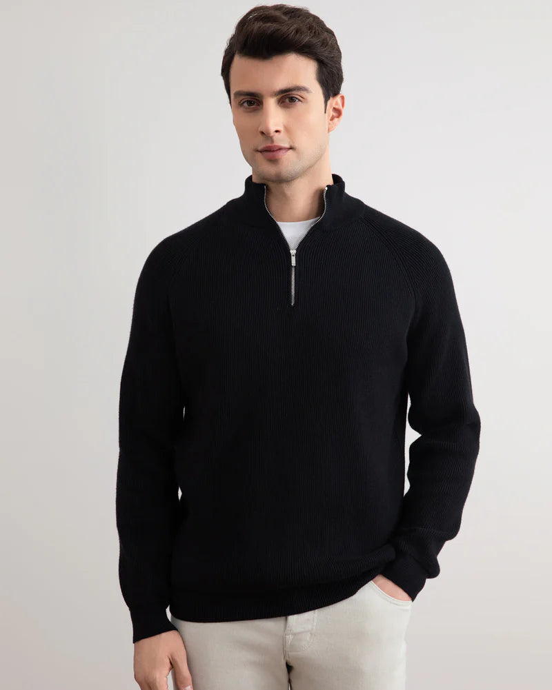 KZZ Men's Flannel Ribbed Turtleneck Half-Zip Sweater