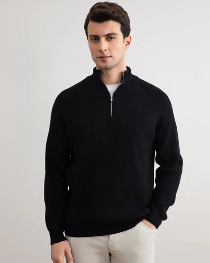 KZZ Men's Flannel Ribbed Turtleneck Half-Zip Sweater